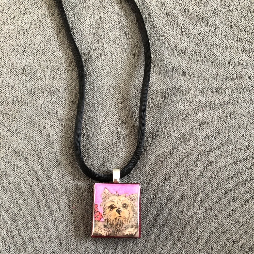 Hand painted retro Yorkie doggie Necklace.
